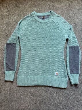 Carhartt Women's Crewneck Sweater in Mint Green with Canvas Elbow Patches